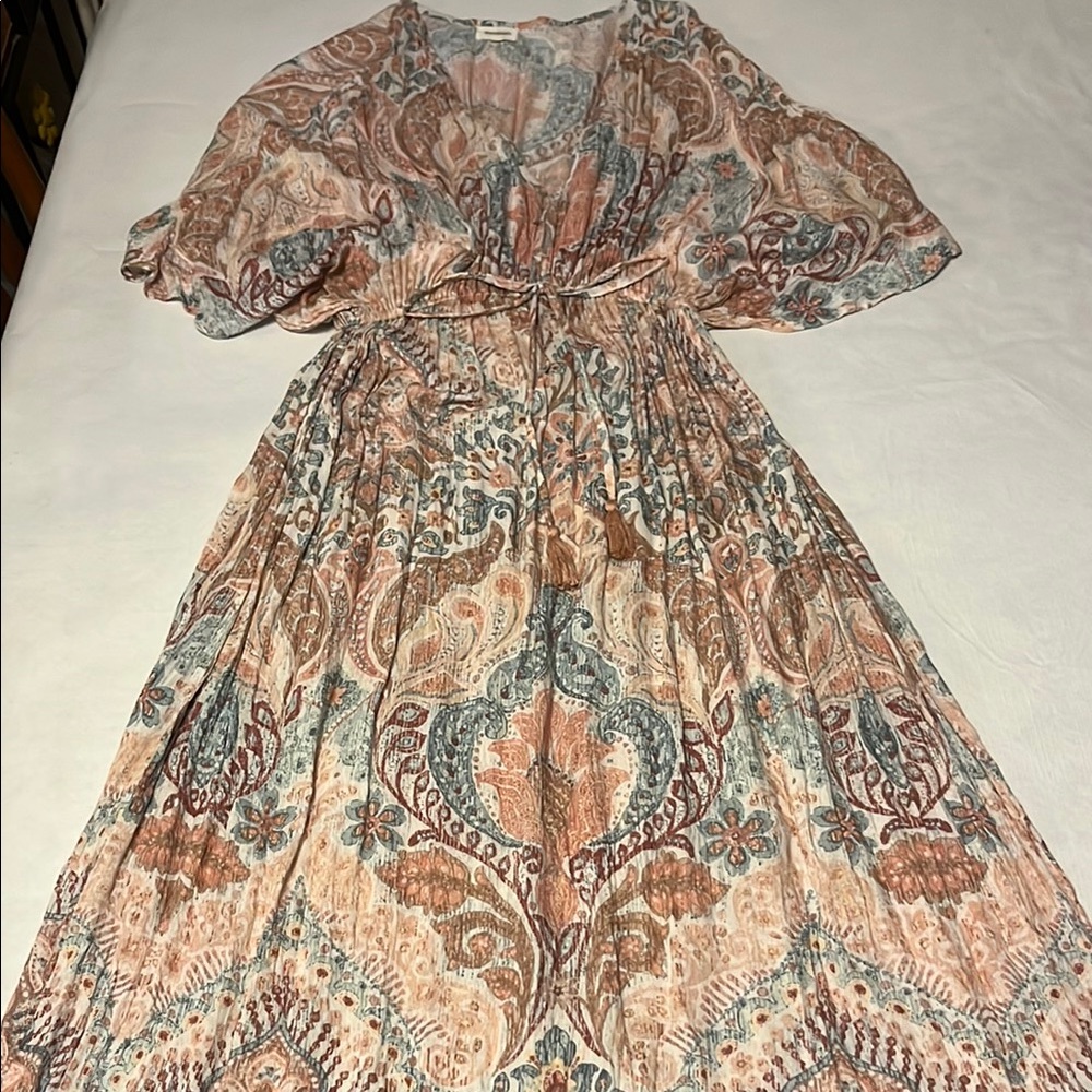 Cost Plus World Market Orange Pink Ruffled Smocked Maxi Sundress